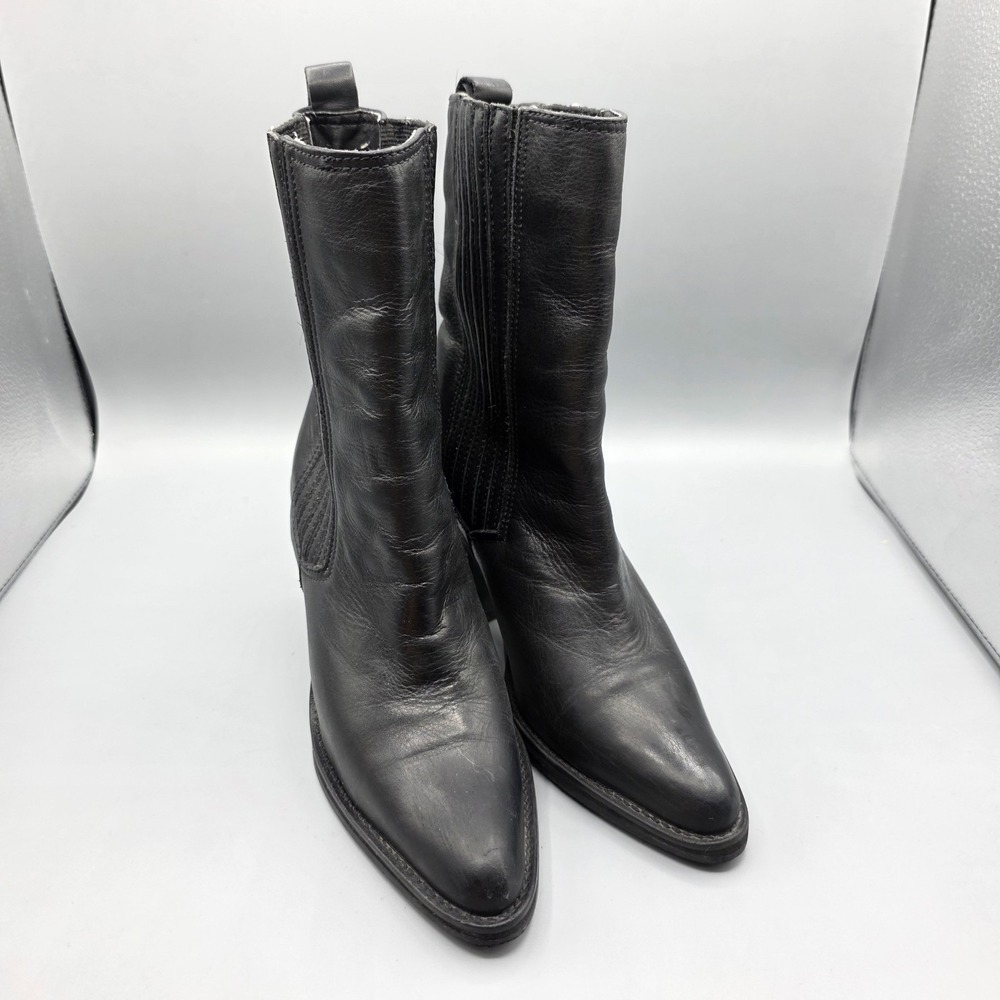 Zodiac Vision Boots Womens 6 Black Leather   Vintage Western Cowgirl Pull‎ On